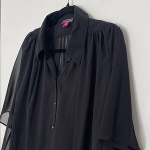 Vince Camuto Shirred Yoke Chiffon Button Up Shirt Rich Black size Medium NWT